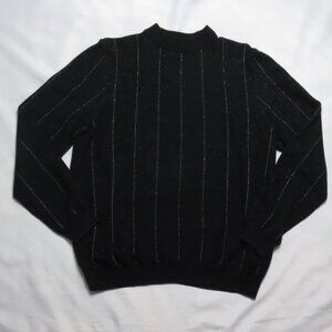 TOPMAN mens MOCKNECK black SILVER metal HOLIDAY shirt SWEATER stripe CREW SIZE L